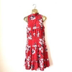 Elle Red Floral Sleeveless Bow Back Dress | Spring Brunch Party Look | Size M